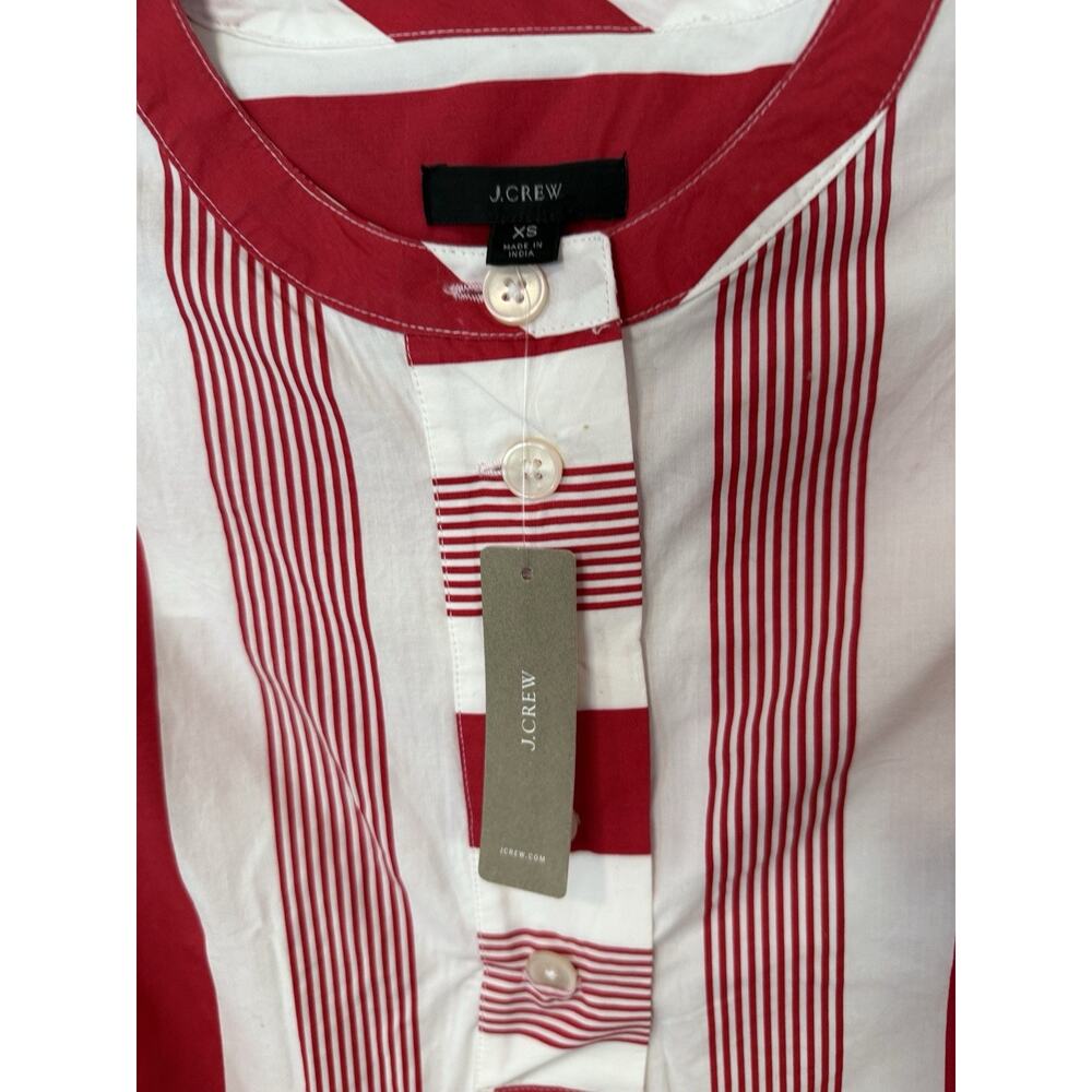 NWT J.Crew Button-Front Poplin Tunic in a red and white stripe pattern XS 2249 - Picture 4 of 9
